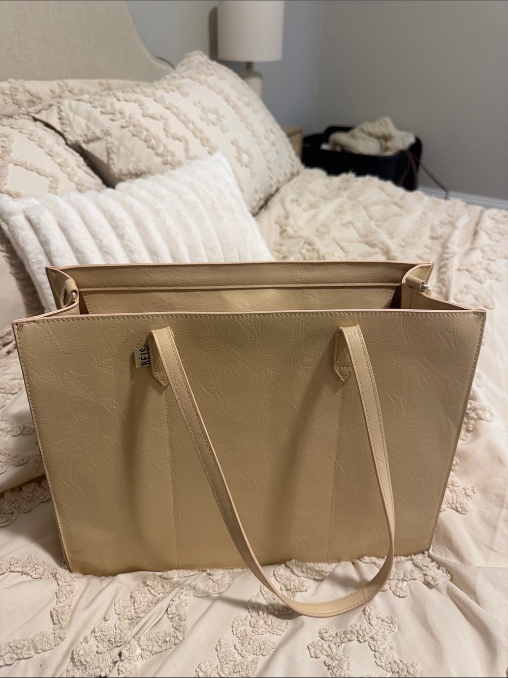 BEIS Beige Faux Leather Tote Bag